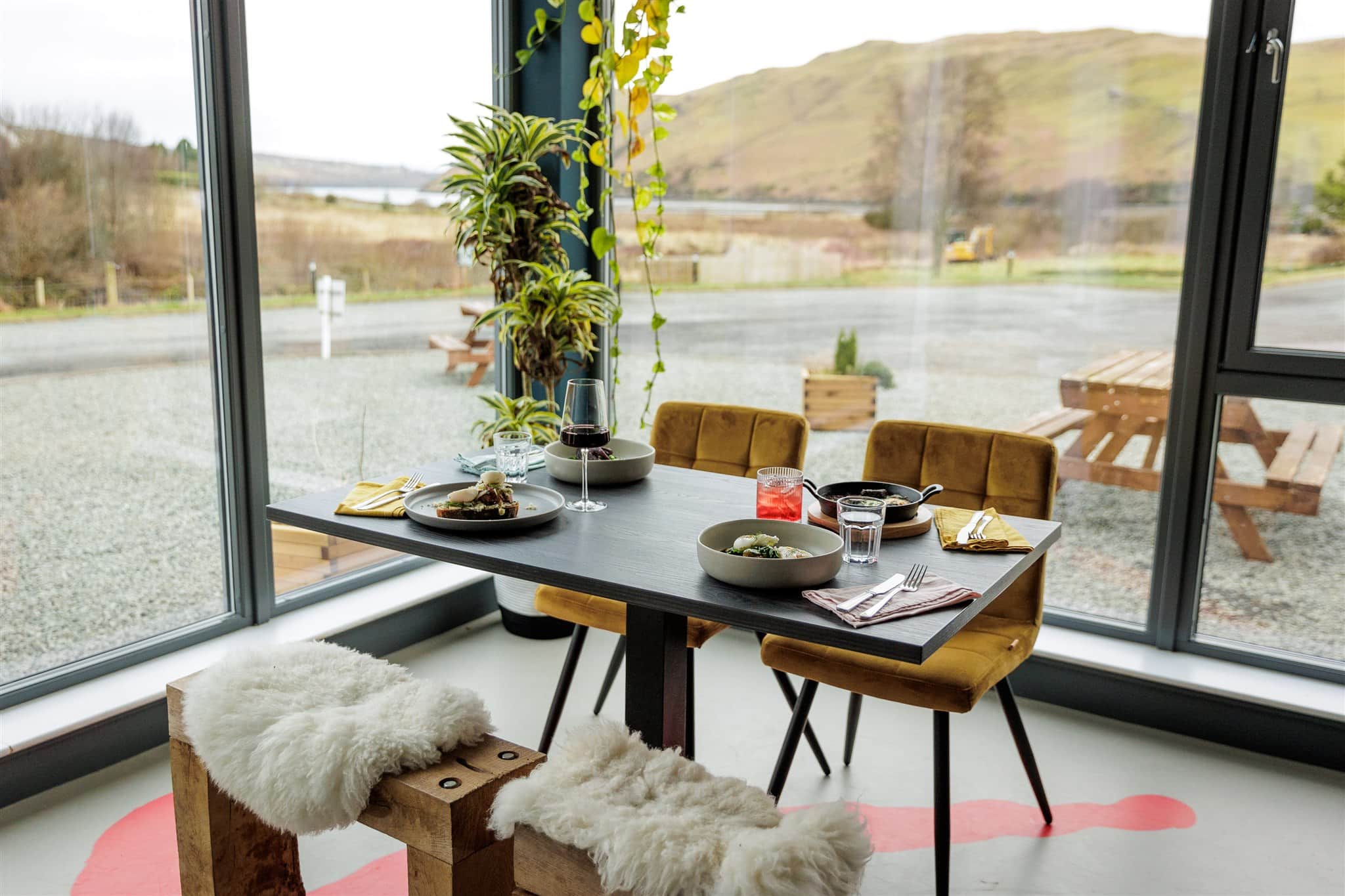 Shot of the café looking over the loch